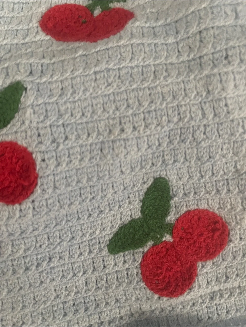 Kids White Crochet Cherry Appliqué Matching Set